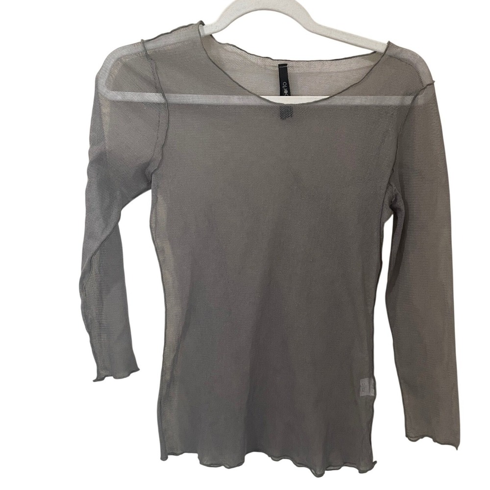 Porto San Francisco Grey Mesh Long Sleeve Top Sheer Layering Crew Neck Size 2